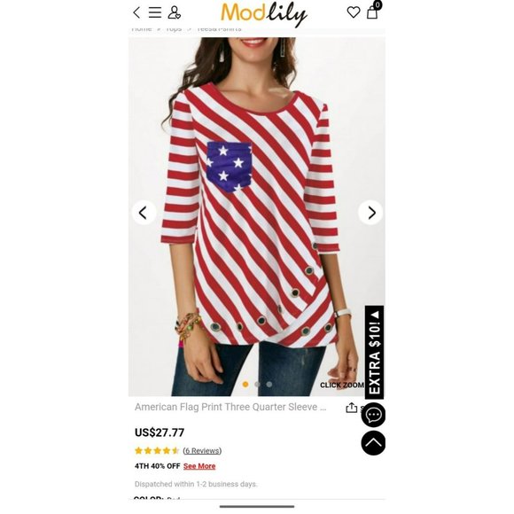 Veteran's Day American Flag T shirt with gold keyhole detail and pocket size M - Picture 6 of 6